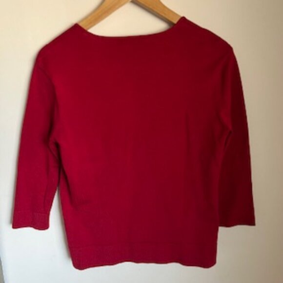 🧡3/15 Alfani Silk Blend Red Ribbed Knit V-Neck Cardigan Sweater Women's S - Picture 2 of 9